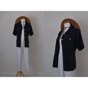 Vintage 80s Charcoal Gray Silk‎ Blouse | size S